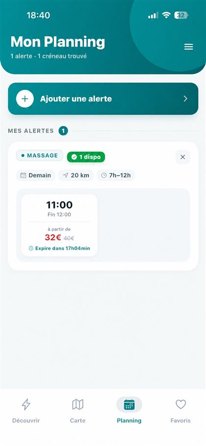 Écran Planning / alertes de DispoGo